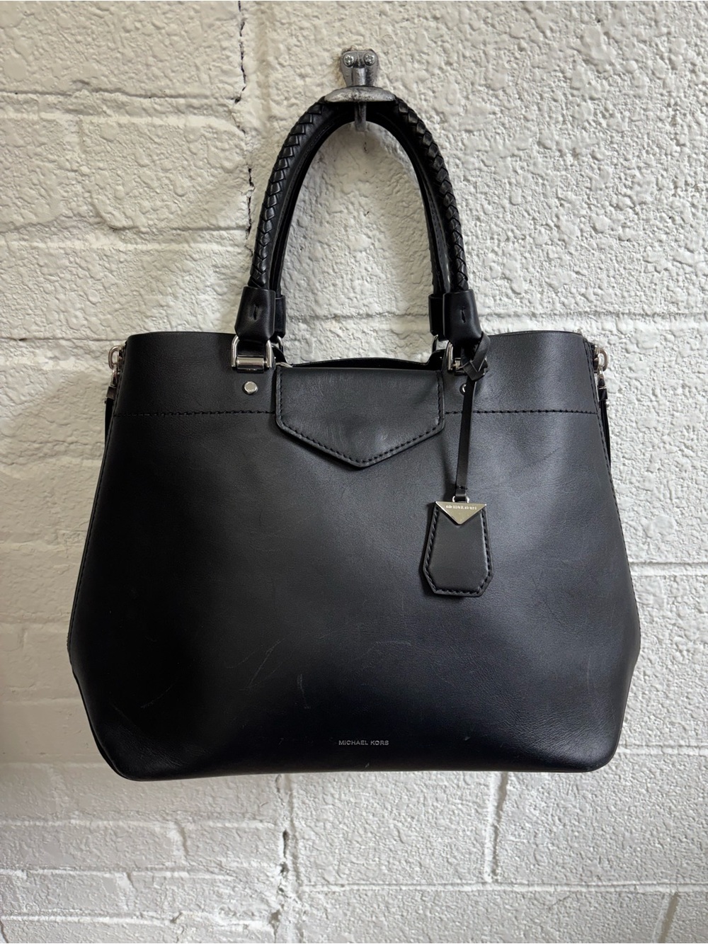 Michael Kors Blakely Black Leather Braided-Handle Tote